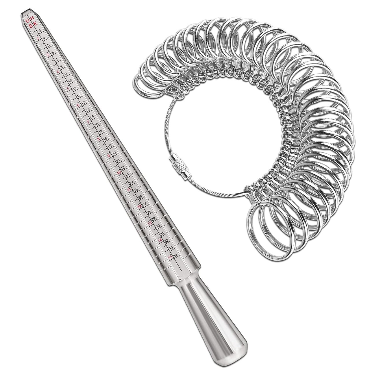 Ring Sizer Tool Including Ring Mandrel & Ring Sizer Guage, 4 Sizes Ring Measurement Stick Metal Mandrel & Finger Sizing Measuring Tool Set for Jewelry Making Measuring